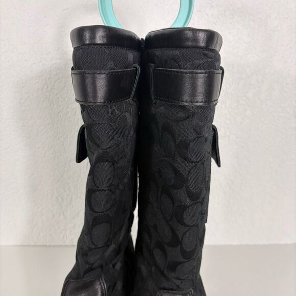 Coach Black Leather Monogram Kayla Signature Logo Tall Winter Boots Size 9.5 - Picture 5 of 14